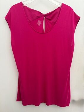 Mossimo Fuchsia Short Sleeve Scoop Neck Top with Twist-Back Keyhole - XXL